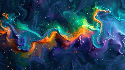 Colorful abstract painting with vibrant colors. The painting has a smooth, fluid look, with the colors swirling and blending together.