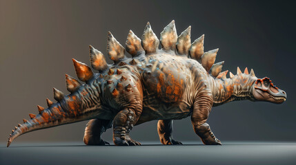 Fototapeta premium A detailed 3D rendering of a Stegosaurus in side view, showcasing its iconic plates and tail spikes.