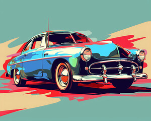 flat illustration classic car in pop art style for tshirt graphic vector illustration