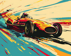 flat illustration classic race car in pop art style for tshirt graphic vector illustration