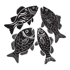 Vector different fish silhouette isolated on white background