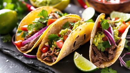 Mexican Tacos with Beef Pork Salsa Guacamole and Veggies
