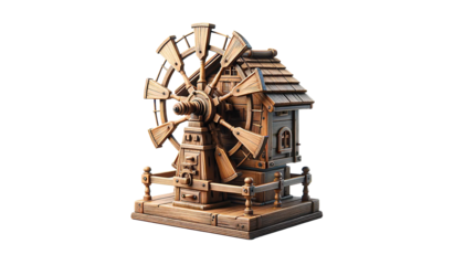 Vintage wooden mill  isolated on transparent or white background
