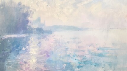 Fototapeta premium An abstract painting using pastel blue, purple, white, colors.