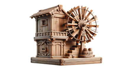 Vintage wooden mill  isolated on transparent or white background