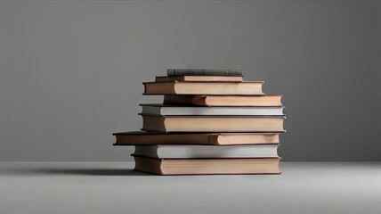 Fototapeta premium stack of book, a clean solid light background.