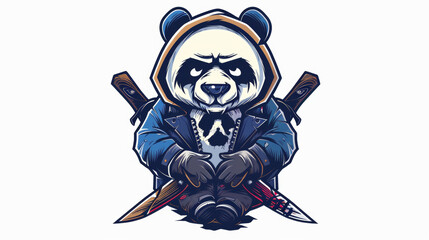 Mascot logo design of a panda with bold line. Clipart vector illustration.