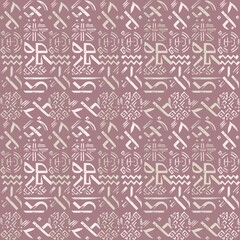 Occult Geometric Dusty Purple Witchcraft Seamless Pattern with magic symbols