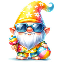 Cute yellow summer gnome clipart with transparent background