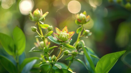 Green maroon blossoms blooming