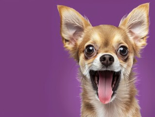 Cute dog surprised, purple background