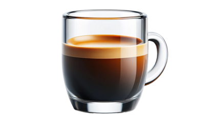 Glass mug filled with espresso coffee  isolated on transparent or white background