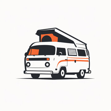 recommend clip art: Line drawing of camper van over white background.