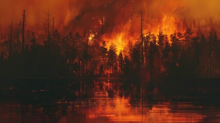 Forest Fire Near a Lake