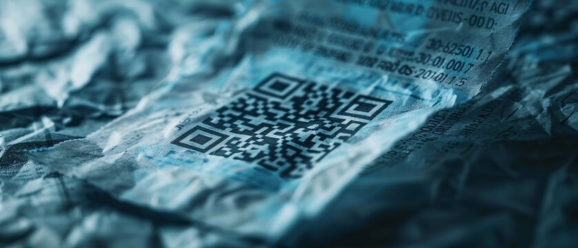 Modern Convenience: Close-up Abstract QR Code on Delivery Receipt for Cashless Transactions and Contactless Delivery Options