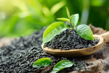 Dry oolong green tea leaves.