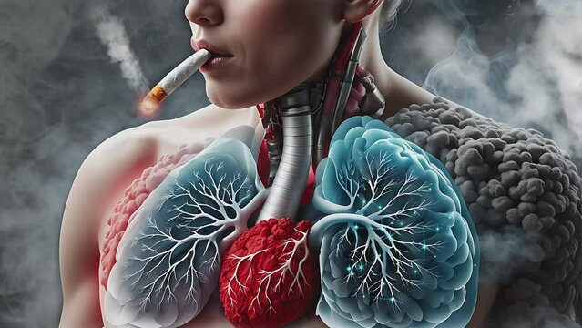 illustration of cigarette smoke in the lungs
