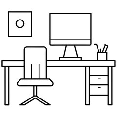 Stylish Home Office Interior Continuous Line Drawing illustration art.