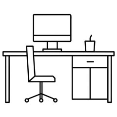 Stylish Home Office Interior Continuous Line Drawing illustration art.