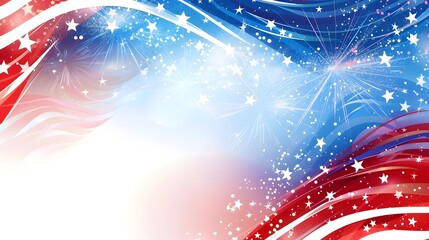 Elegant Minimalist Independence Day Backdrop with Subtle Flag Motifs and Bright Fireworks