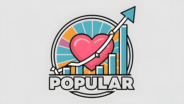 Above the heart, there's a rising graphical line, indicating an upward trend. The word 'POPULAR' is written below the graphical representation, suggesting that the content or product