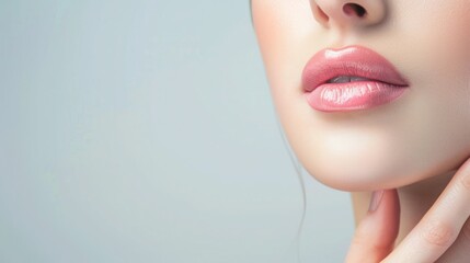 A close-up portrait of a glamorous woman with flawless skin and bold red lips