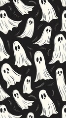 Seamless Halloween background with repeating spooky pumpkin illustrations