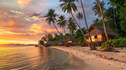 Fototapeta premium Beautiful luxury tropical vacation resort with palm tree and houses