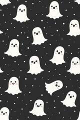 Spooky seamless pattern with cute cartoon ghosts