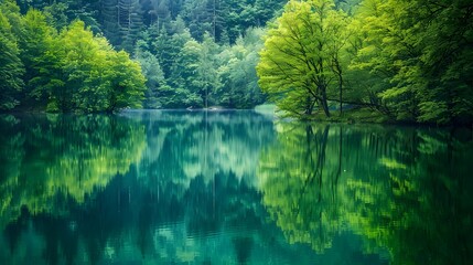 Serene Reflection of a Forest on a Still Lake