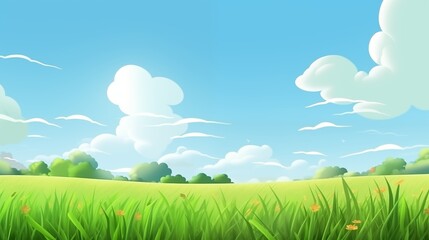 Obraz premium Scenic Countryside Landscape with Green Field and White Clouds