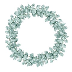 Watercolor floral illustration eucalyptus wreath, frame. Perfect wedding stationary, greetings, fashion, background. For fabric textile design or Product packaging