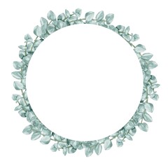 Watercolor floral illustration eucalyptus wreath, frame. Perfect wedding stationary, greetings, fashion, background. For fabric textile design or Product packaging