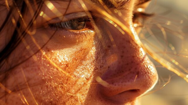 Close-up of sun-kissed skin with tan lines, emphasizing the effects of nature and the stories of summer days.