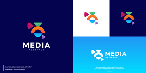 abstract logo video play button, digital broadcasting, logo design concept.