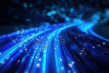 Blue light streak, fiber optic, speed line, futuristic background for 5g or 6g hi tech, mechanical technology wireless data transmission, high-speed internet in modern conceptual. internet network 