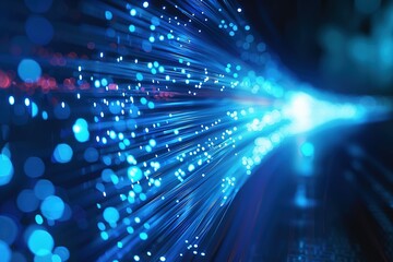 Blue light streak, fiber optic, speed line, futuristic background for 5g or 6g hi tech, mechanical technology wireless data transmission, high-speed internet in modern conceptual. internet network 
