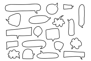 Obraz premium A collection of hand-drawn doodles of speech bubbles in a one-liner style. A comic book set, a conversation between people and characters. On an isolated white background