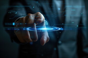 Businessman hand pressing an imaginary button