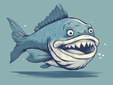 recommend clip art: Supersimple minimalist clean line art of a friendly cod fish who smiles with human teeth, in a logo style, generated with AI