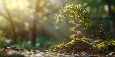 Visualize DNA transforming into a life tree uniting beings through genealogy. Concept Family Tree, Genetic Connections, Tree of Life, DNA Evolution, Ancestral Links