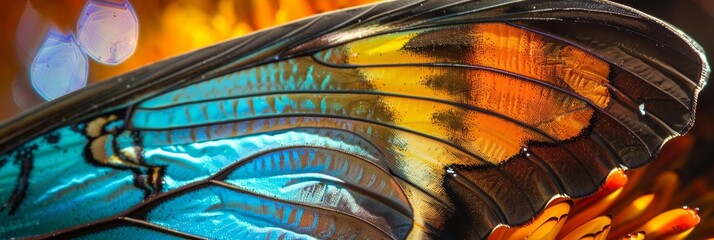 Closeup macro view of beautiful colorful abstract butterfly wing pattern