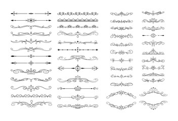 Vintage decorative dividers flat vector elements set. Elegant text delimiters with swirls antique design collection on white background