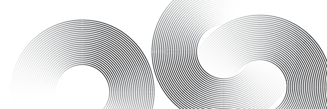 Abstract gold circle lines on dark background. Geometric stripe line art design. Vector illustration, eps10.