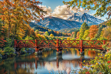 bridge over the river in autumn : AI Generative, not upscale