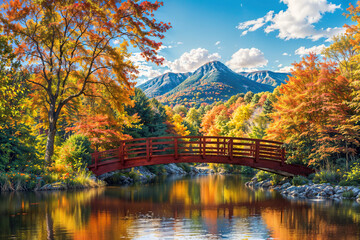 bridge over the river in autumn : AI Generative, not upscale