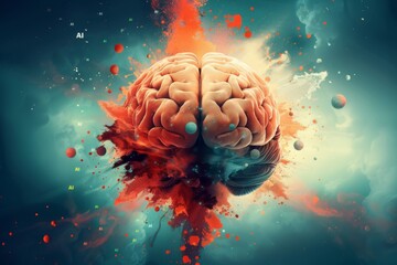 Artistic Representation of AI Brain with Neural Network and Colorful Visuals