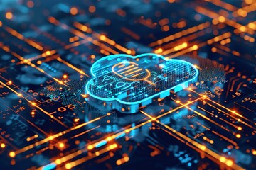 Internet security. Fingerprint scanning unlock and access to business data network. Cloud. Biometric identification and cyber security protect business transaction from online digital cyber attack