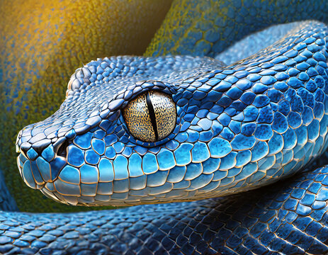 Blue viper snake closeup face