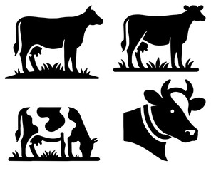 Cow Icons, Ideal for Agriculture and Farm Themes - Flat Vector Illustration